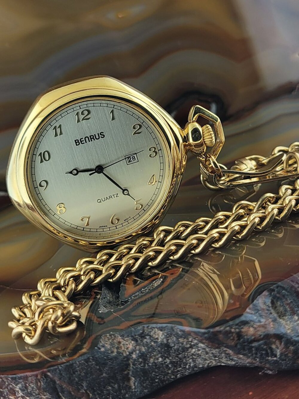 Vintage BENRUS Gold Hexagon Open Face Pocket Watch
